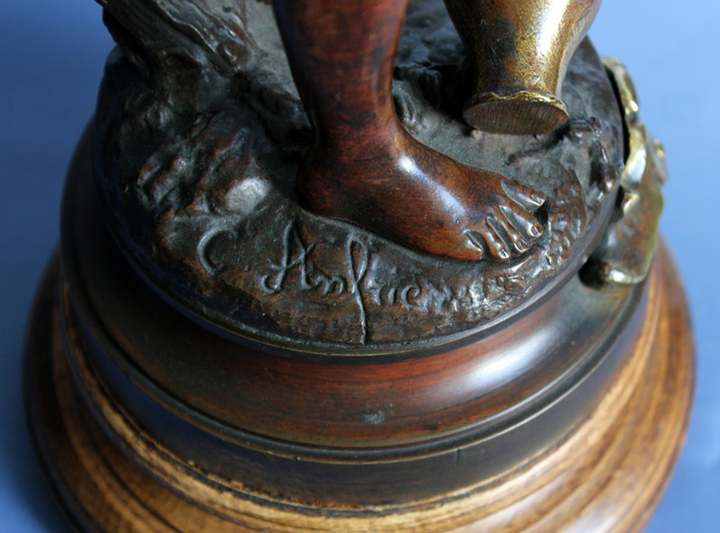 CHARLES ANFRIE (FR.. 1833-1905) PATINATED BRONZE "Pas de Chance" 45cm